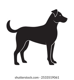 Dog silhouette, black dog icon isolated on white background, puppy icon vector illustration.
