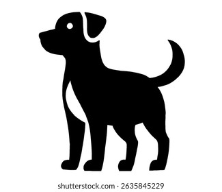 Dog silhouette, black and white image, simple animal logo, icon isolated on white background
