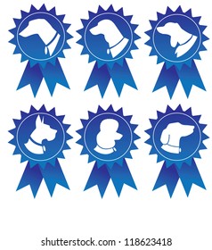 Dog Silhouette Blue Ribbon Icon Set
