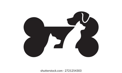 Dog Silhouette with Bone, Simple, White Background, Logo