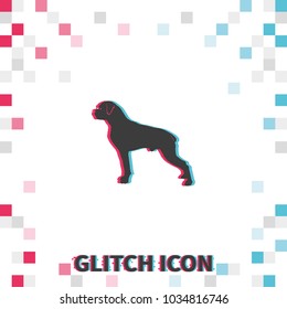 Dog silhouette. Boxer  glitch effect vector icon.