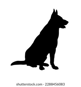 Dog silhouette. Dog breed German shepherd sitting. Vector Animal. Pet