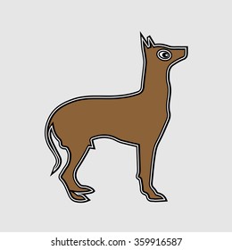 Dog silhouette cartoon illustration. Dog isolated symbol. Brown animal drawing. Chinese year zodiac symbol 2018 logo.