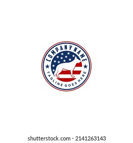 Dog silhouette with circular american flag styled emblem