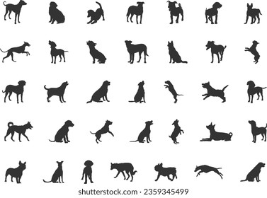Dog silhouette, Dog silhouette collection, Dog breeds silhouettes, Dog animal SVG, Dogs vector illustration, Dogs icon svg