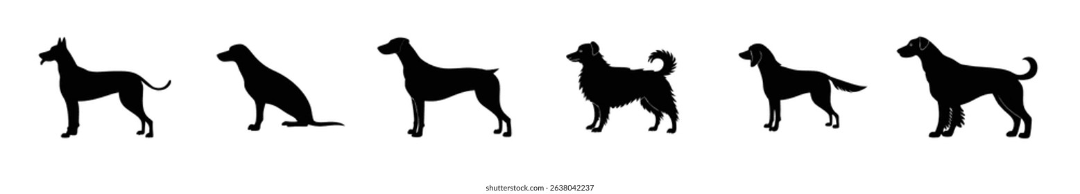 Dog Silhouette Collection: Various Breeds and Poses Vector Icons