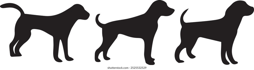 Dog silhouette collection vector. Dog in various poses and activities ,standing. Silhouette black puppies, pet dog vector isolated on a white background.
