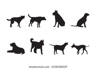 dog silhouette collection,black vector dogs on white background