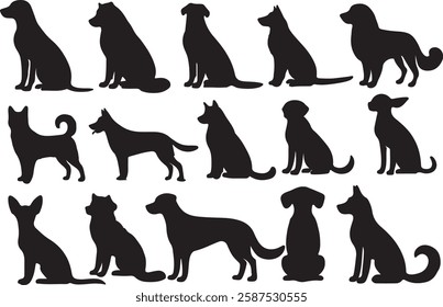 Dog silhouette Design Bundle On White Background