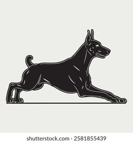 Dog Silhouette Doberman Vector Black and White
