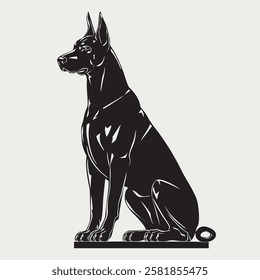 Dog Silhouette Doberman Vector Black and White