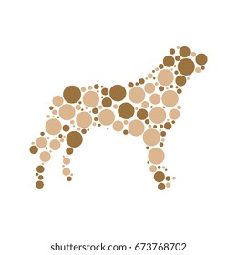 dog silhouette filled with circles of different sizes and colors