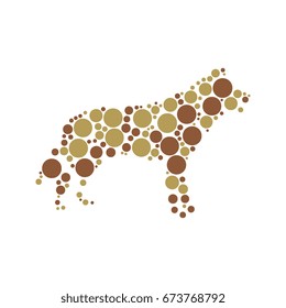 dog silhouette filled with circles of different sizes and colors