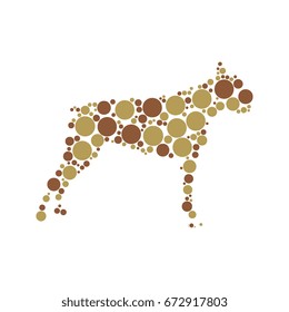 dog silhouette filled with two-colors circles of different sizes isolated on white background
