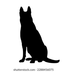 Dog silhouette. German shepherd sitting Dog breed. Vector Animal. Pet