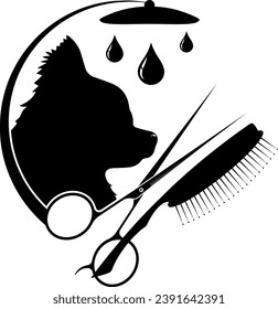 Dog silhouette grooming pet care. Grooming salon symbol for business
