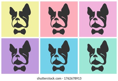 Dog silhouette hand drawing pattern. French bulldog vector background tile cartoon wallpaper isolated colorful.