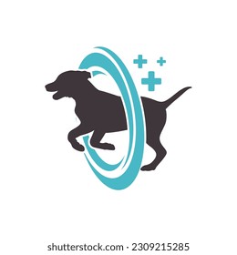 Dog Silhouette And Health Circle For Veterinary Clinic Logo