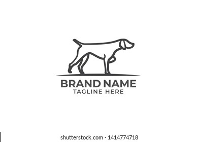 Dog silhouette in hunting position. Stylized illustration of a dog for pet logo design