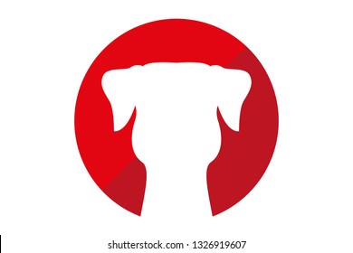 dog silhouette inside red and dark red circle. pet silhouette