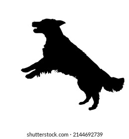 Dog silhouette isolated. Pet dog jumping black icon. Watchdog symbol. Large breed housedog. Labrador stands on its hind legs. Retriever standing or leaping. Dog training school. Vector illustration