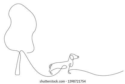 Dog silhouette line drawing on white background vector illustration