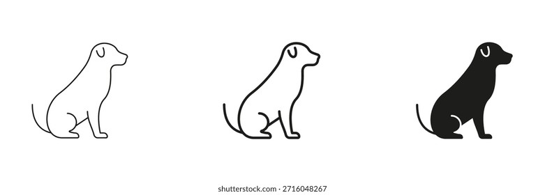 Línea De Silueta De Perro Y Conjunto De Iconos Sólidos. Mascota Canina, Símbolo Animal, Y Contorno De Lealtad Y Silueta Símbolo Colección. Cuidado Y Entrenamiento De Mascotas. Ilustración vectorial aislada.