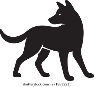 Dog silhouette looking back pose isolated on white background