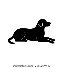 Dog Silhouette Lying Isolated on White Background