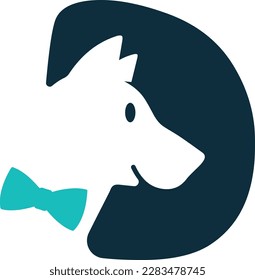 dog silhouette on letter d initial on background