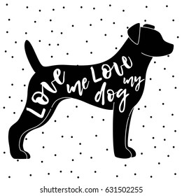 Dog silhouette pictures with hand drawn lettering.