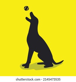 Dog Silhouette Playing Tennis Ball