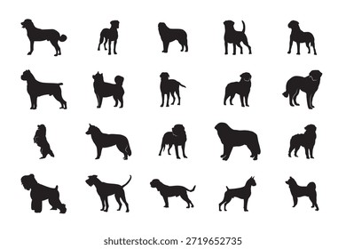 dog silhouette set. Assorted dog silhouettes in different stances. Perfect for stickers, logos, and pet related designs.