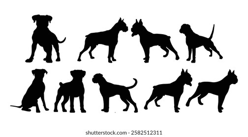 dog silhouette set boxer vector design illustration