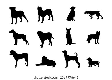 Dog silhouette, dog set, dog breeds, animals, dogs for visualization, domestic animals, graphics, vector