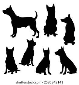 Dog silhouette set. Dog different poses animal silhouette vector collection.