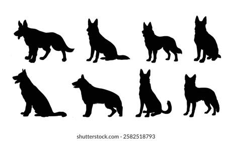 dog silhouette set german shepherd vector design illustration