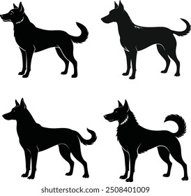 Conjunto de silueta de perro, silueta negra aislada de perros, conjunto de silueta de perro de rubí. Lindo icono de perro. Ilustración vectorial de perro y estilo de logotipo.