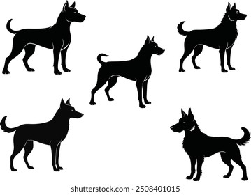 Conjunto de silueta de perro, silueta negra aislada de perros, conjunto de silueta de perro de rubí. Lindo icono de perro. Ilustración vectorial de perro y estilo de logotipo.