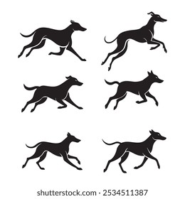 Dog silhouette set. Vector set silhouette of dog on white background. black dog isolated on white background. cutout dog. hand drawn design. vector illustration.