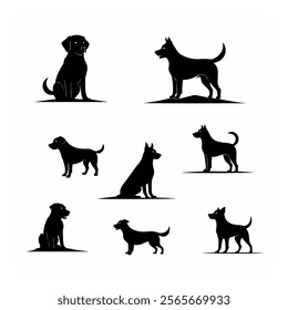 Dog Silhouette Set, Versatile collection of black dog silhouette illustrations