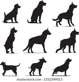 Dog silhouette set in white background