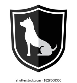 silueta de perro en escudo, concepto de seguridad, ilustración vectorial 
