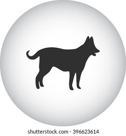 Dog silhouette simple icon on round background