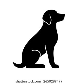 Dog Silhouette Sitting Isolated on White Background
