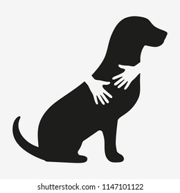 Dog silhouette, but the spot could be as a human hand who hold the dog. for Pet logo, veterinary, or dog lover logo.