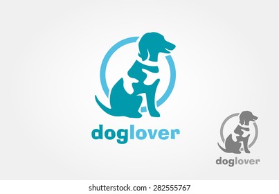 Dog silhouette with spot on the body, the spot also could be look as human hand, dog like get a hug. It's good for pet shop, pet house, pet clinic, dog care, or other pet activity. 