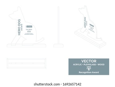 Dog silhouette Trophy Vector Template, Hero dog trophy Distinction Award, Dog Recognition trophy Award