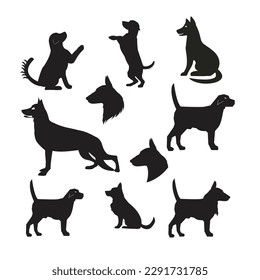 Arte vector de silueta de perro, diseño de iconos