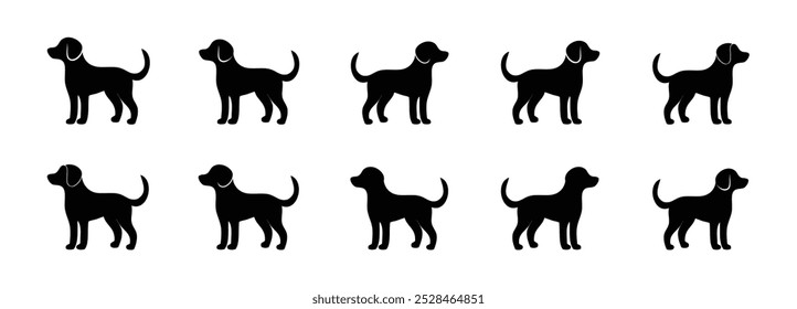 Dog silhouette vector art illustration. Dog art set, Black Dog drawing